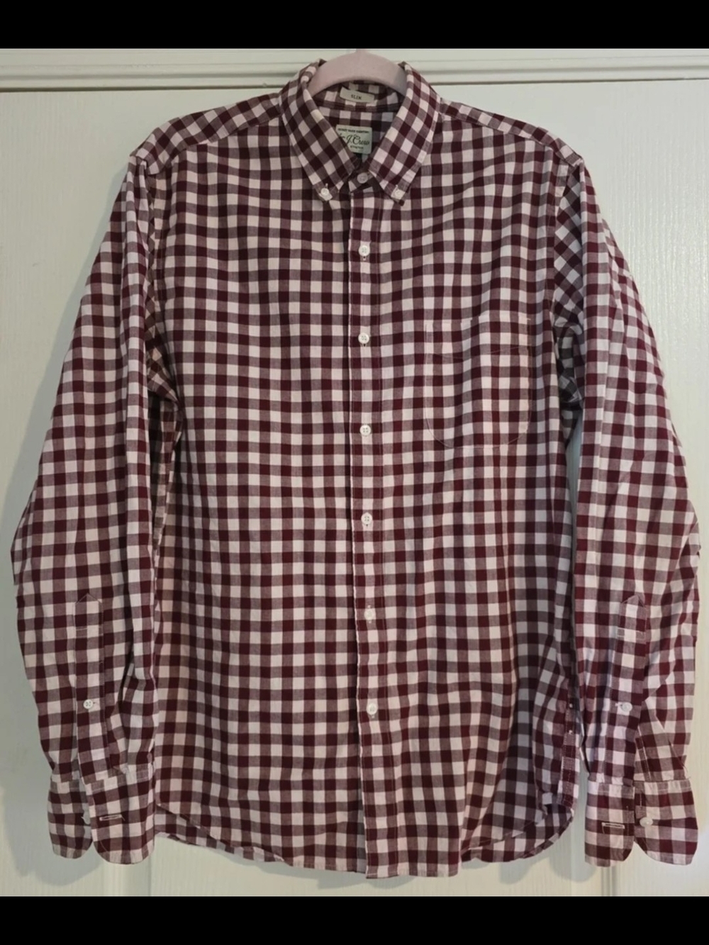 J. Crew Maroon and White Gingham Button-Down Shirt